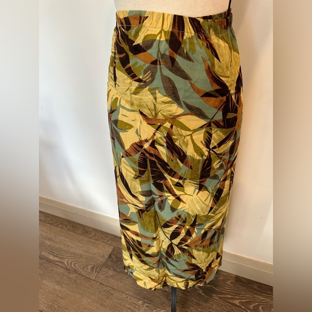 Vintage jungle print midi skirt  leaf pattern jungle slit 2XL